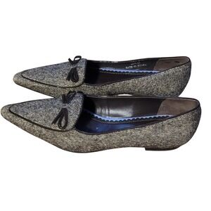 EUC Lands End Tweed Pointy Toe‎ Flats 7B Brown Bow